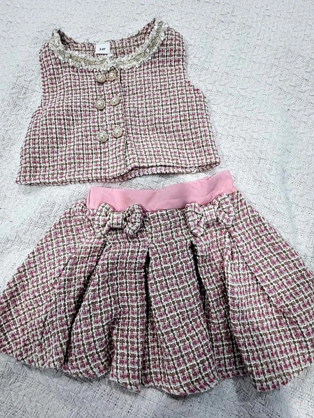 Girls Plaid Vest & Skirt Set Size 3-4Y